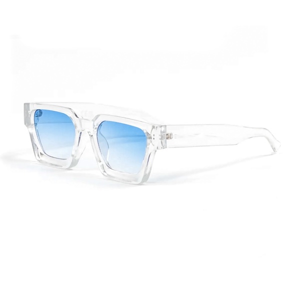Clear Frame Baby Blue Lens Rave Men Women Y2k Square Shades Sunglasses - Picture 1 of 5